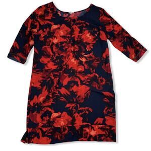 Merona Womens 3/4 Sleeve Navy Red Floral Dress Size Large